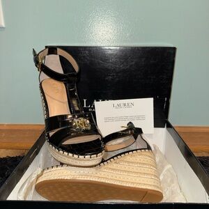 Ralph Lauren Black and Tan Wedge Sandals
